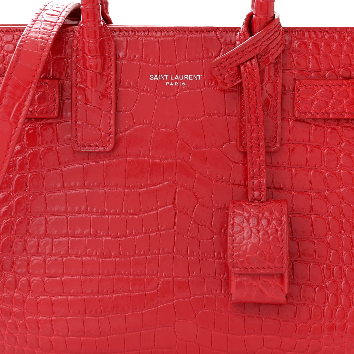 Saint Laurent Calfskin Crocodile Embossed Nano Sac De Jour Red 8 of 13