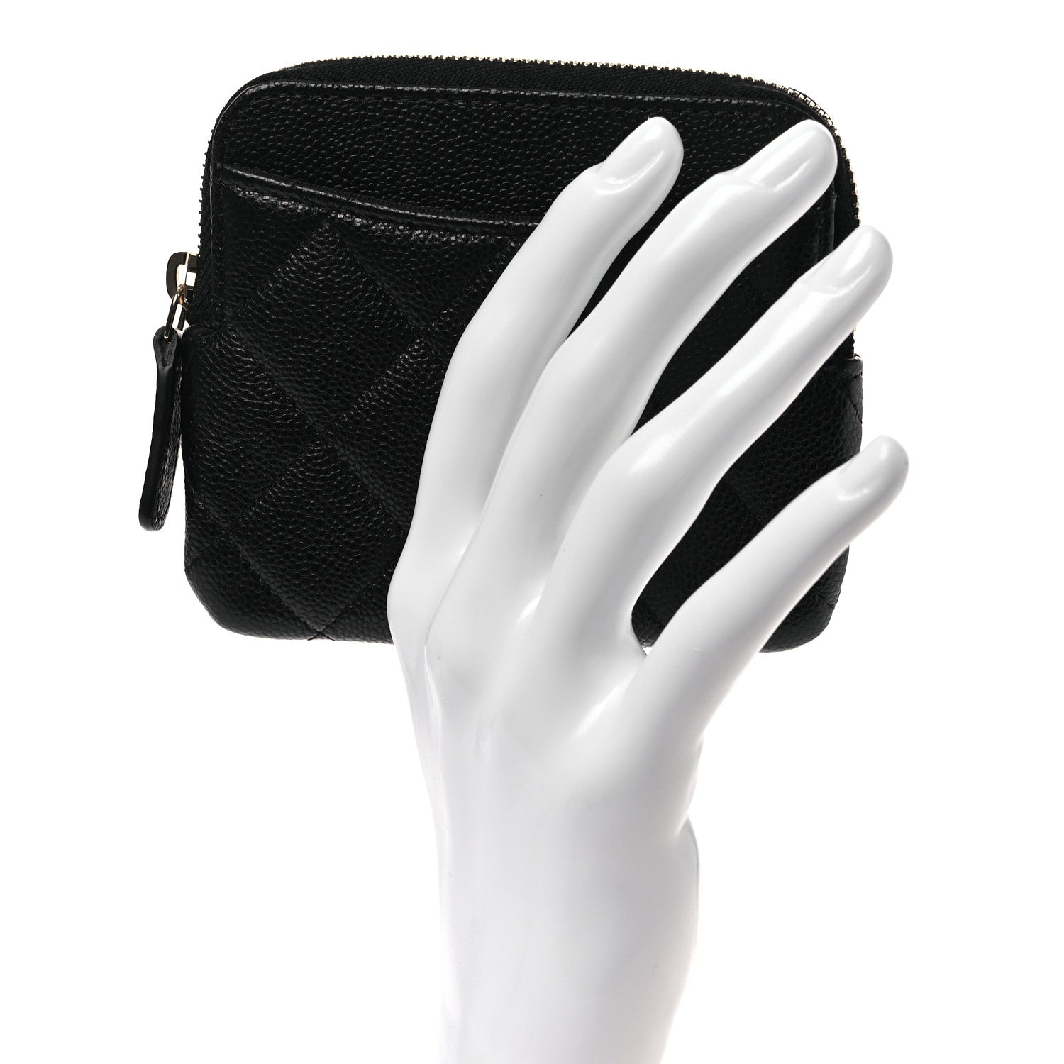 Chanel Caviar Quilted Zip Card Holder Wallet Black 2 of 7