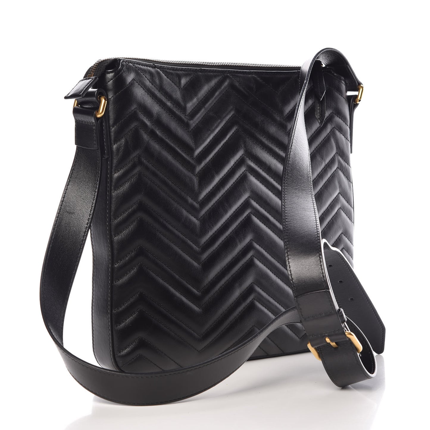 Calfskin Matelasse GG Marmont Flat Messenger Bag Black