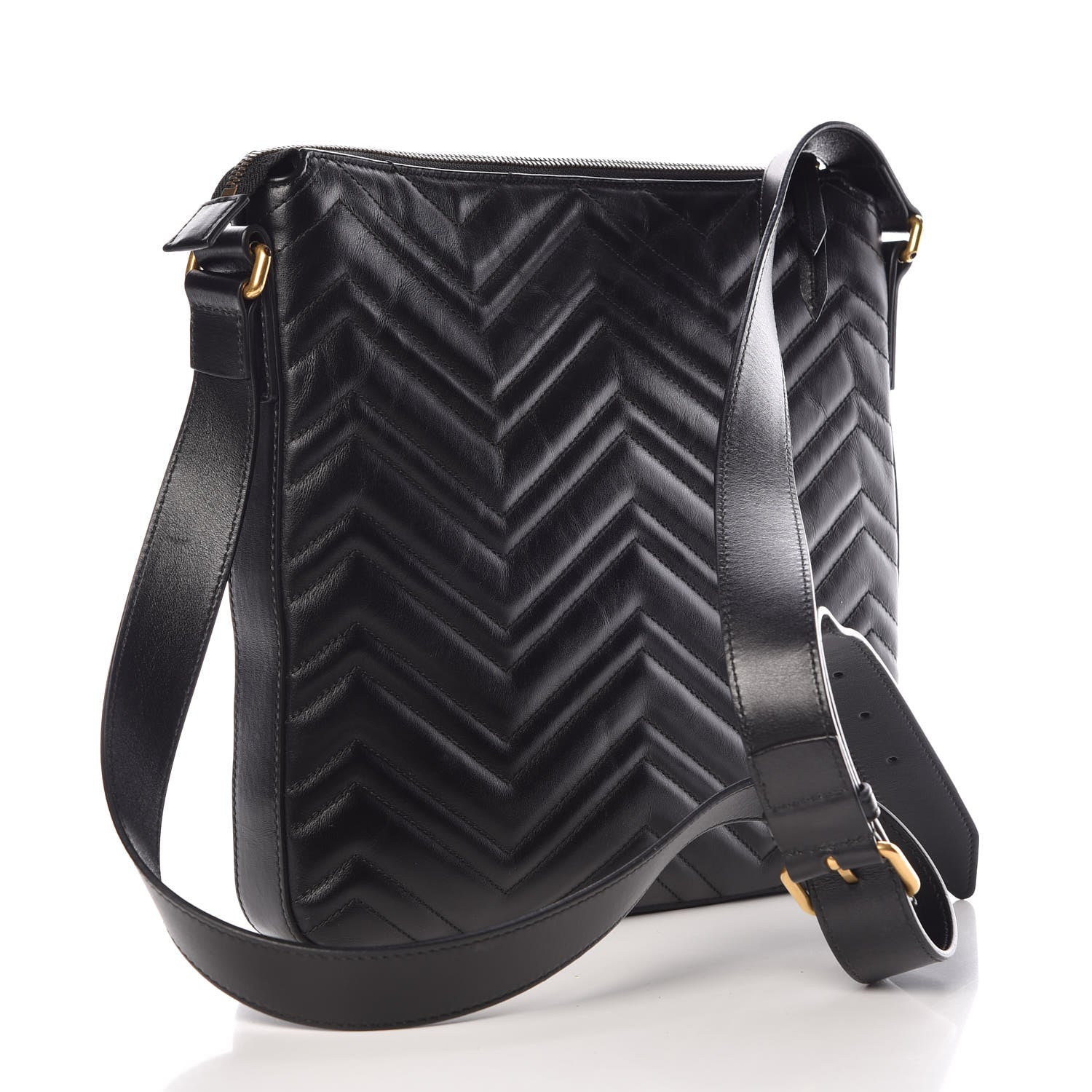 Gucci Calfskin Matelasse GG Marmont Flat Messenger Bag Black 3 of 15