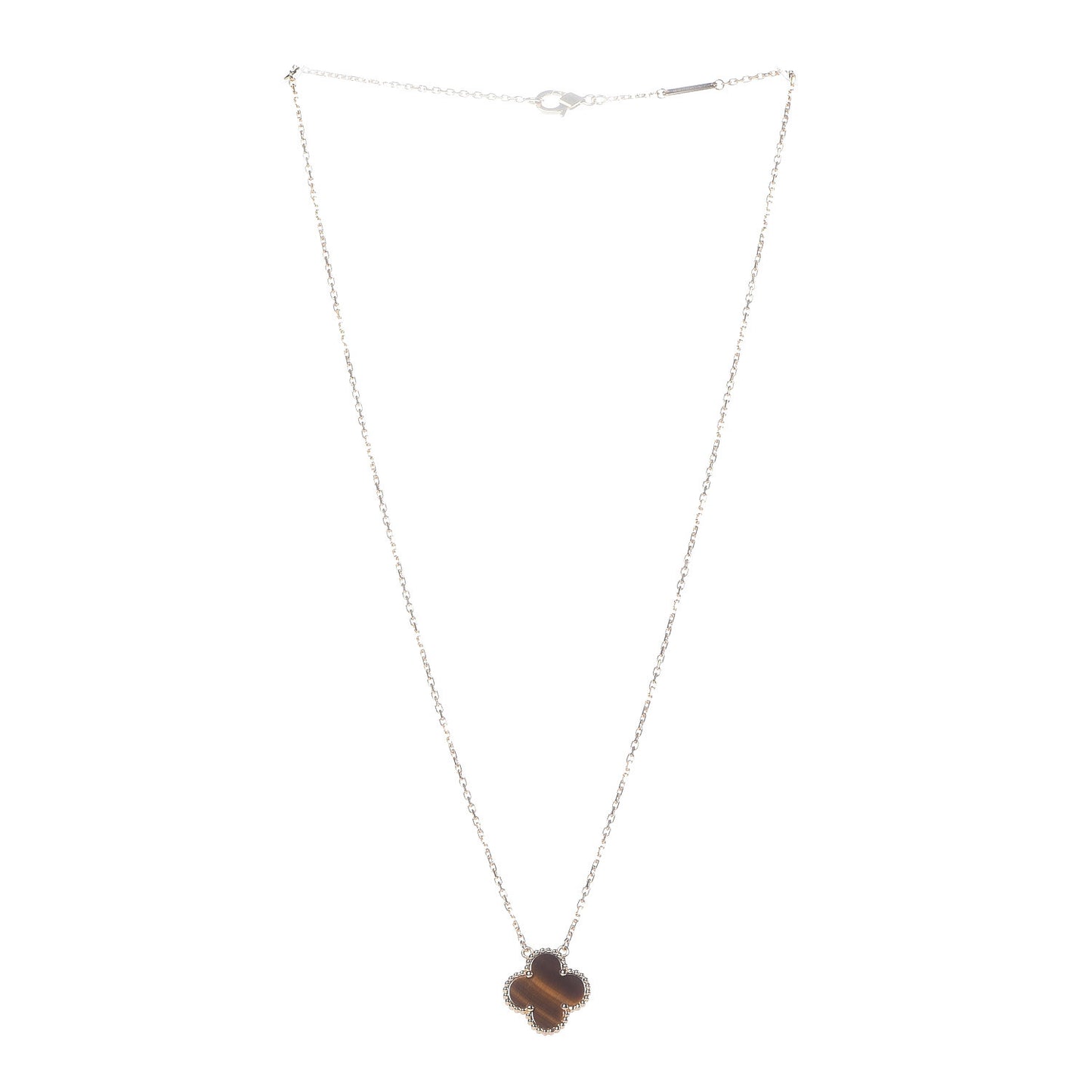 18K Yellow Gold Tiger Eye Vintage Alhambra Pendant Necklace