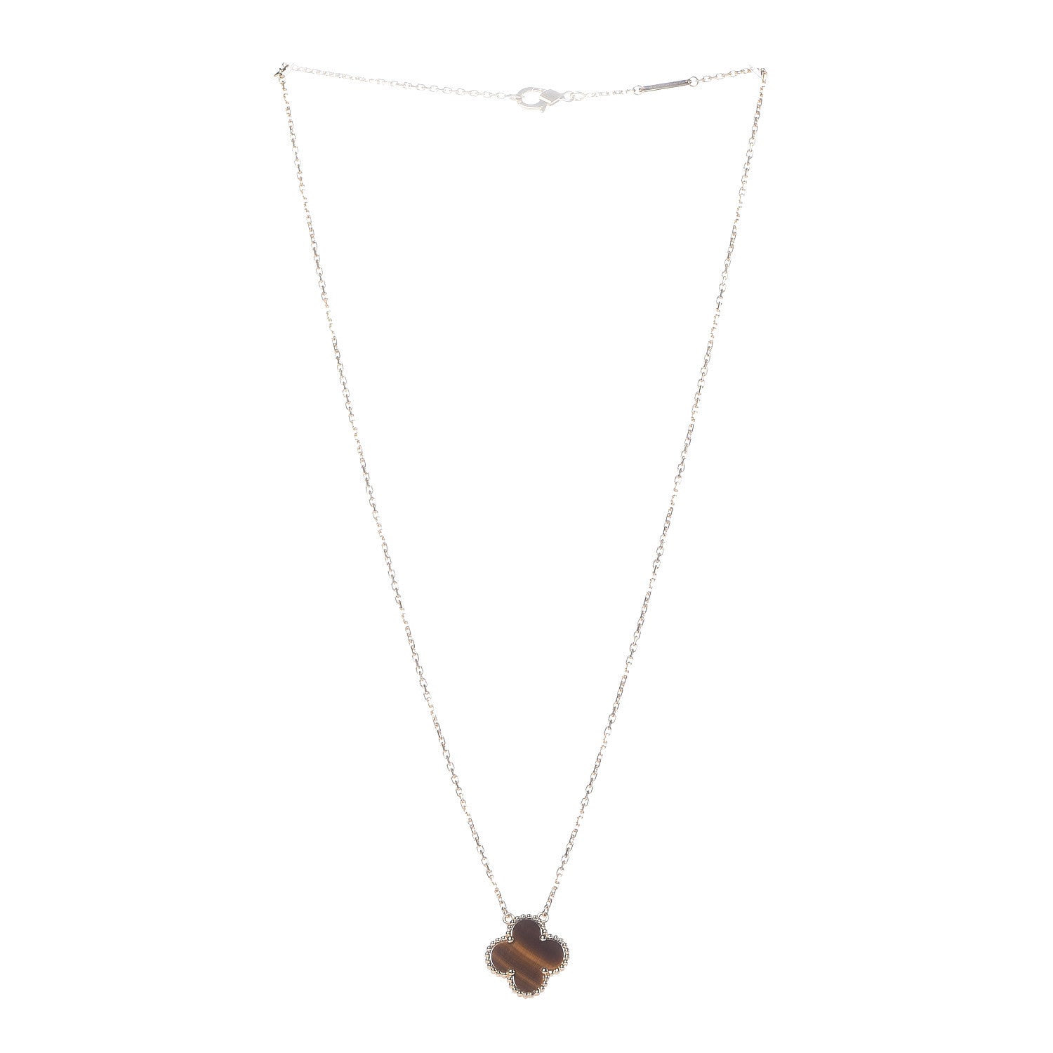 Van Cleef & Arpels 18K Yellow Gold Tiger Eye Vintage Alhambra Pendant Necklace 3 of 8