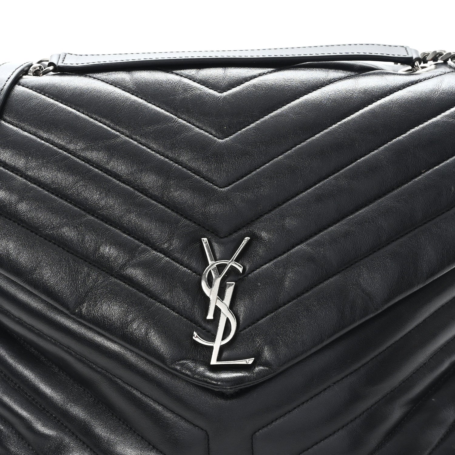 Saint Laurent Calfskin Y Quilted Monogram Large Loulou Chain Satchel Black 8 of 12