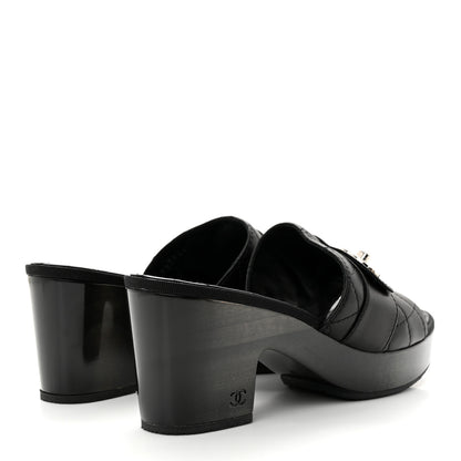 Chanel Lambskin Quilted CC Mules Sandals 39 Black 4 of 9