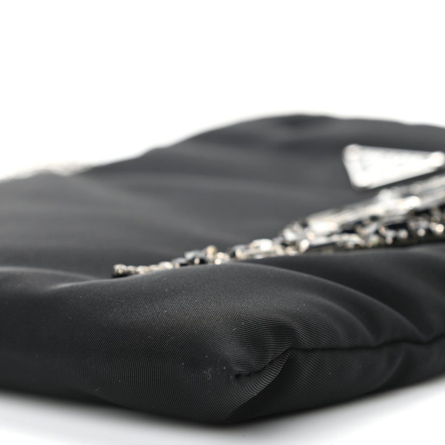 Tessuto Nylon Crystal Metal Triangle Logo Lightning Chain Shopping Tote Black