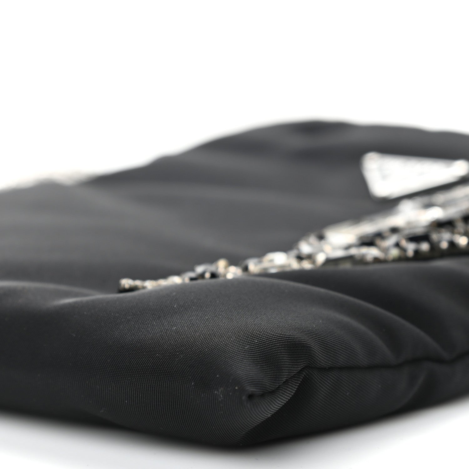 Prada Tessuto Nylon Crystal Metal Triangle Logo Lightning Chain Shopping Tote Black 7 of 12