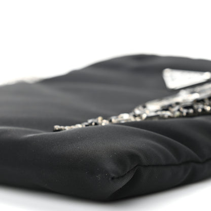 Prada Tessuto Nylon Crystal Metal Triangle Logo Lightning Chain Shopping Tote Black 7 of 12