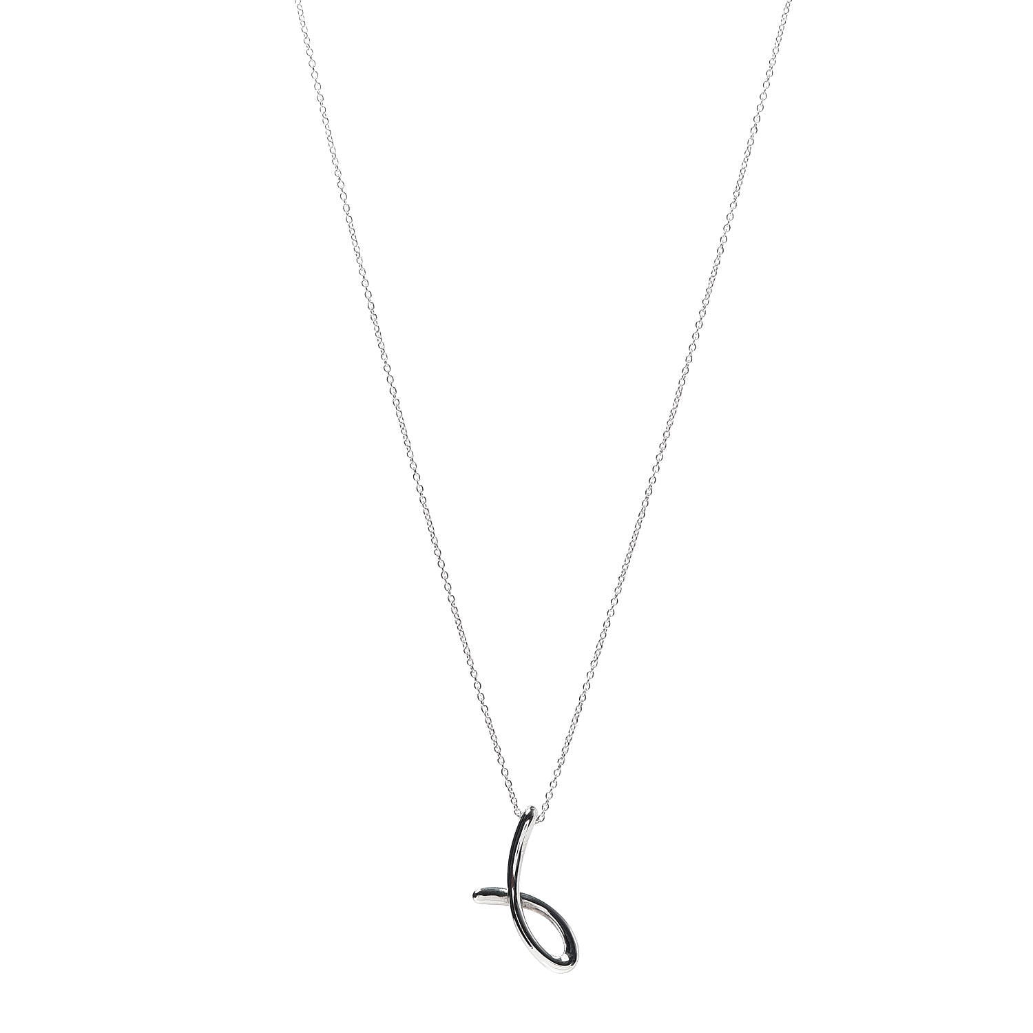 Tiffany Sterling Silver Elsa Peretti Letter J Pendant Necklace 1 of 9