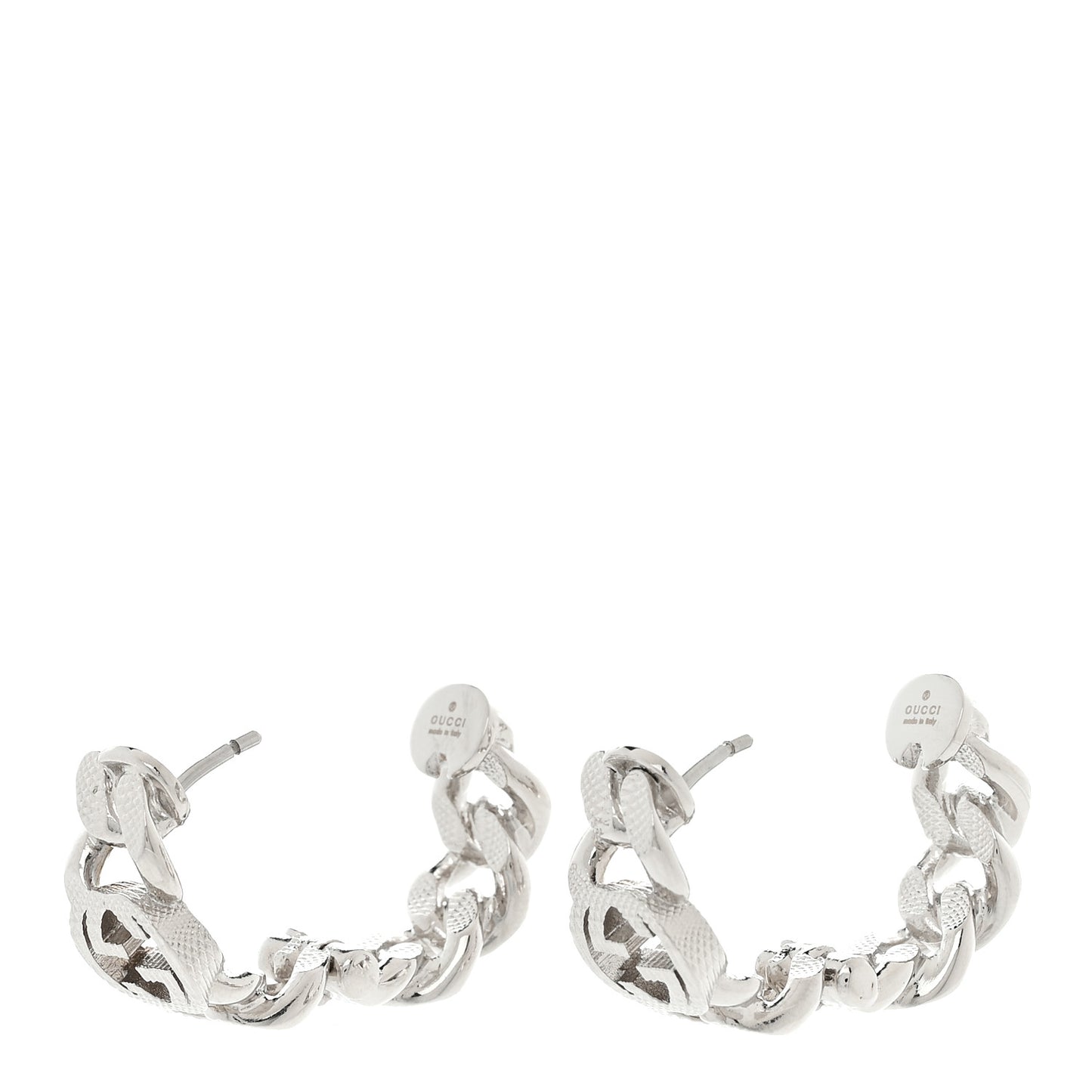 Metal Interlocking G Gourmette Chain Hoop Earrings Palladium