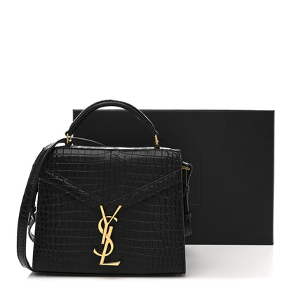 Saint Laurent Calfskin Crocodile Embossed Mini Classic Monogram Cassandra Top Handle Black 14 of 14