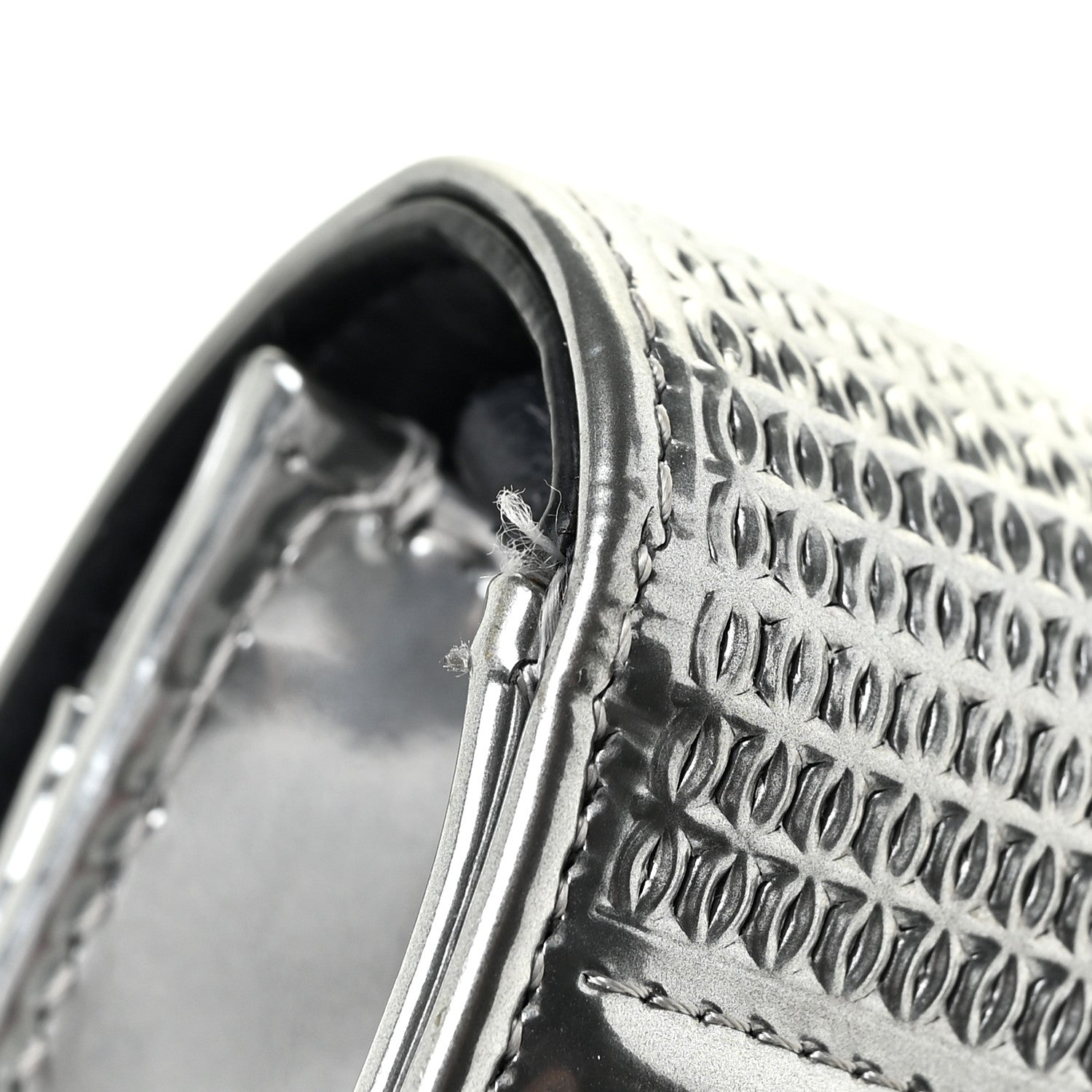 Christian Dior Metallic Patent Micro-Cannage Diorama Wallet on Chain Pouch Silver 9 of 19