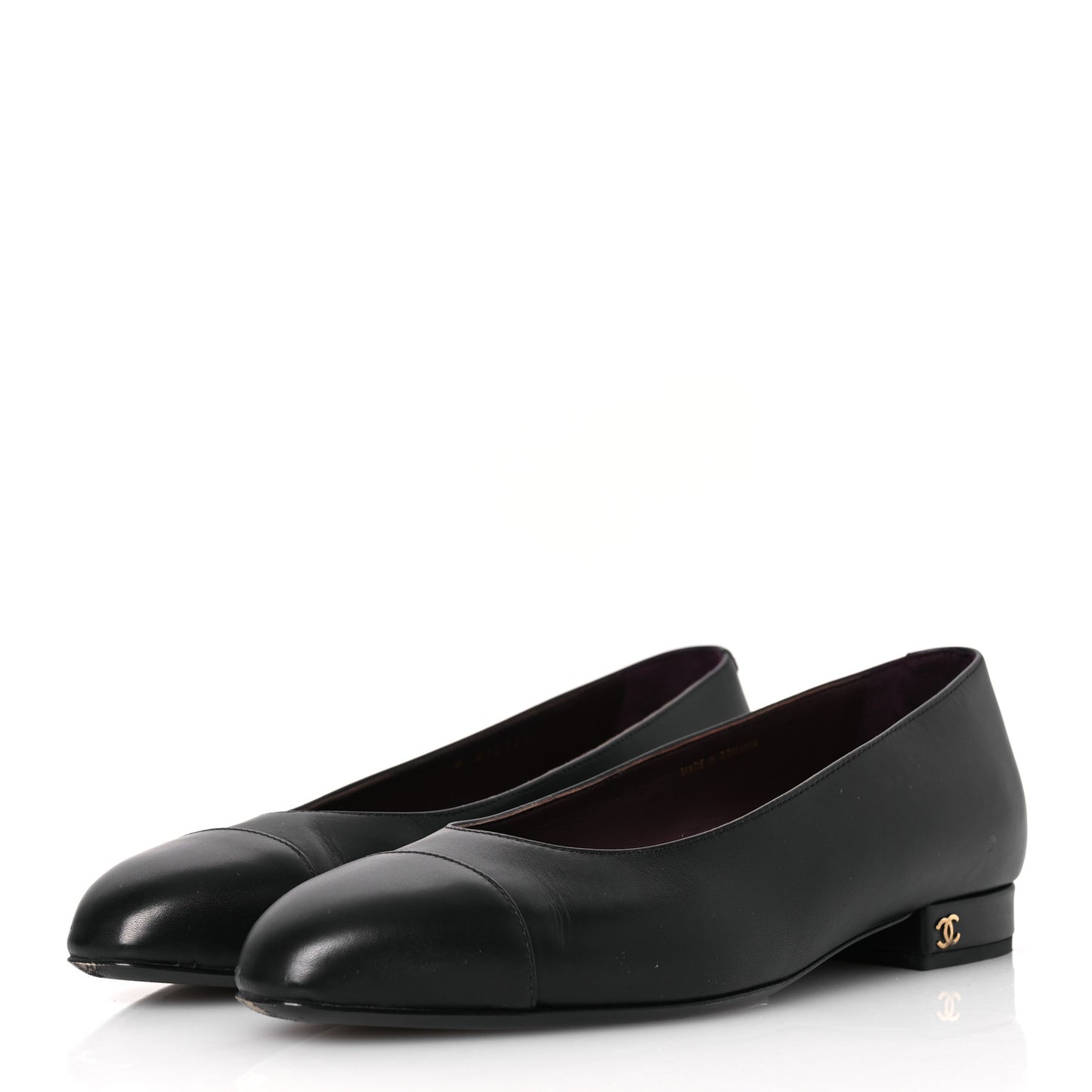 Lambskin Cap Toe CC Uniform Ballerina Flats 38 Black