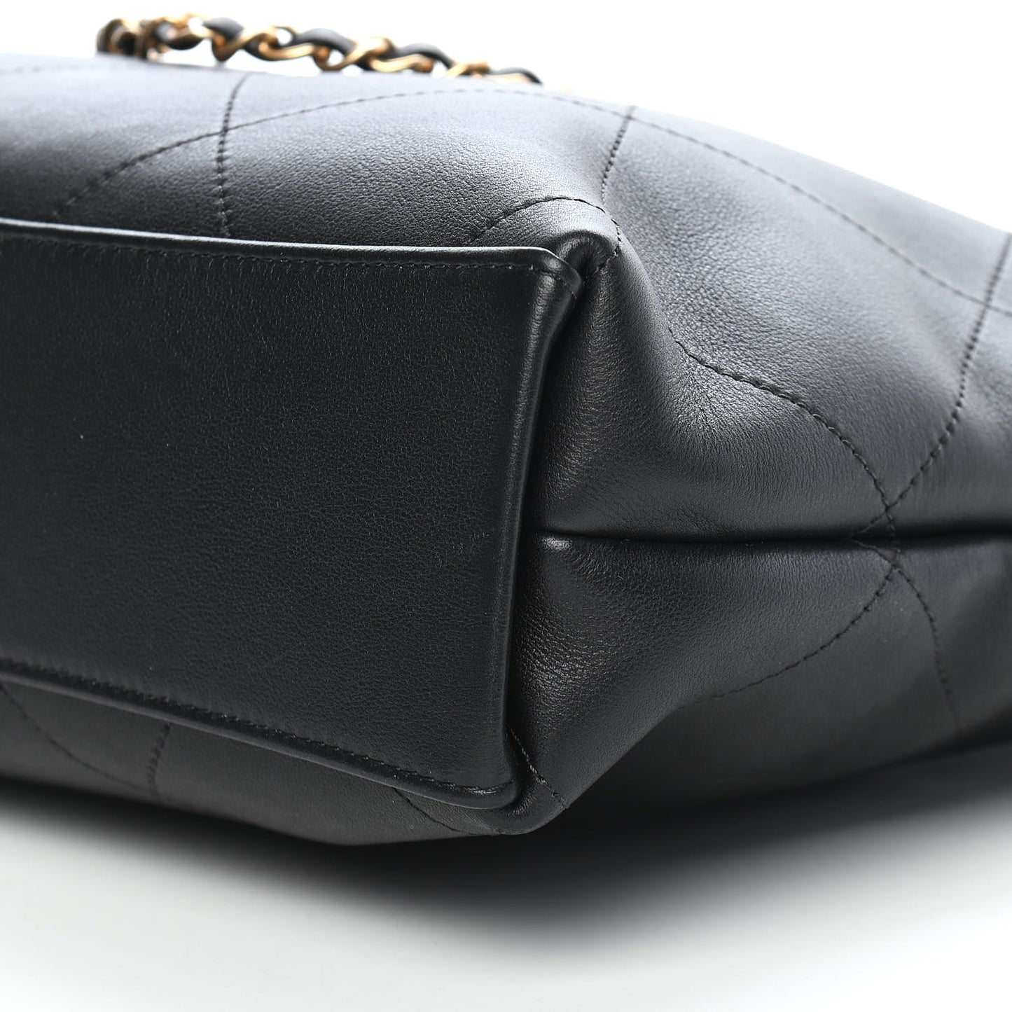 Calfskin Stitched Small Shopping Tote Black