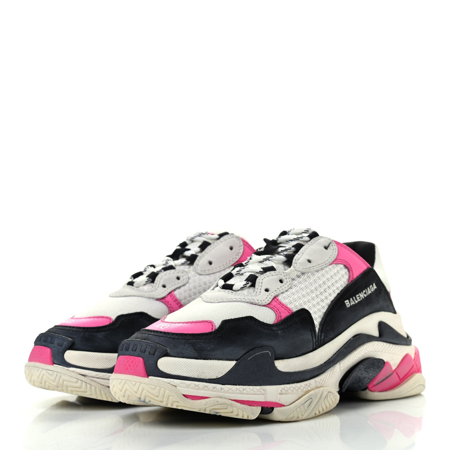 Balenciaga Fabric Mesh Womens Triple S Sneakers 40 Rose Fluo Black White 3 of 8