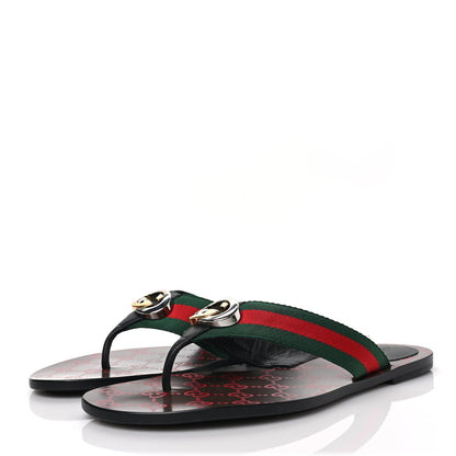 Gucci Nylon Calfskin Web GG Monogram Womens Thong Sandals 41 Green Red Cocoa 3 of 8