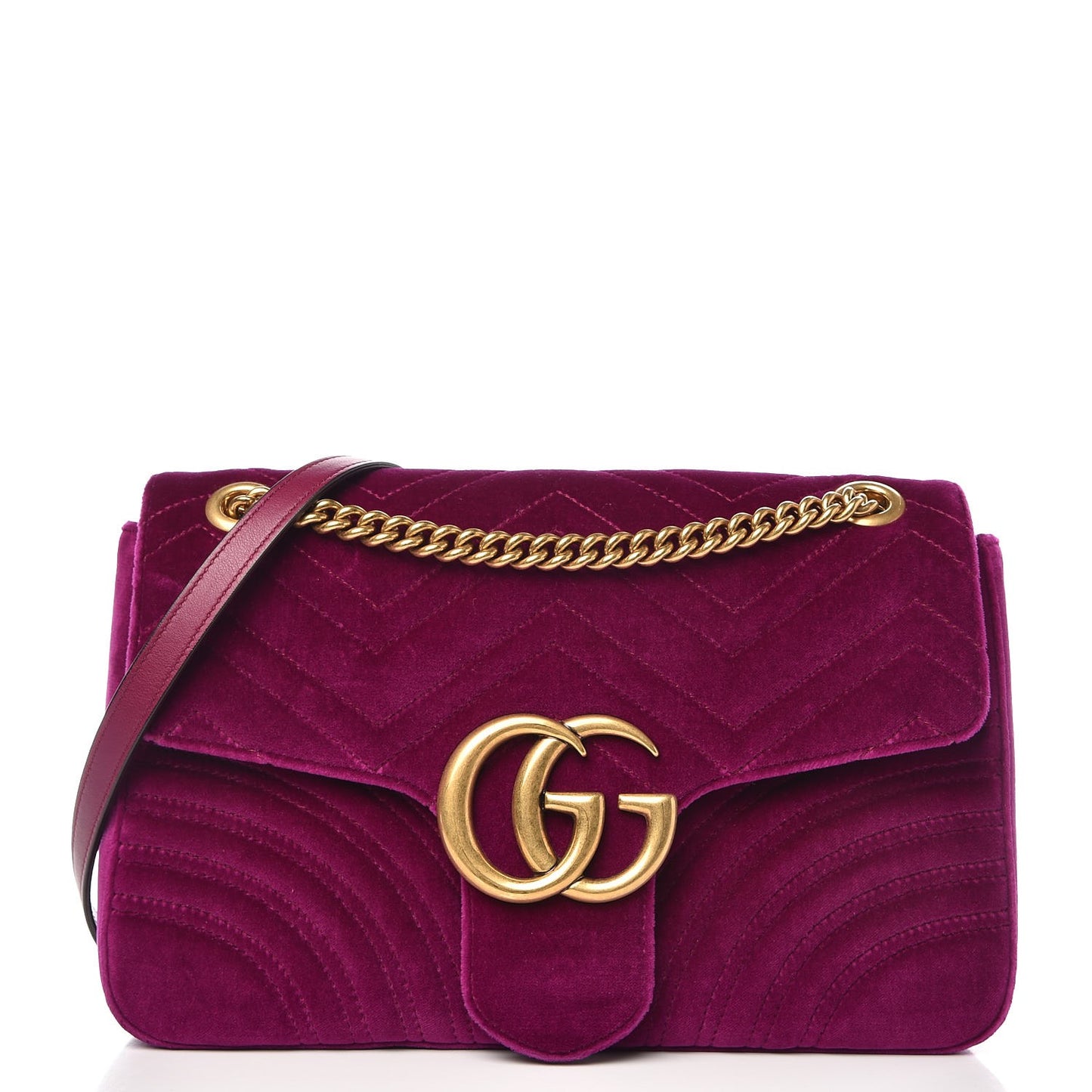 Velvet Matelasse Medium GG Marmont Shoulder Bag Fuchsia Violet Cyclamen