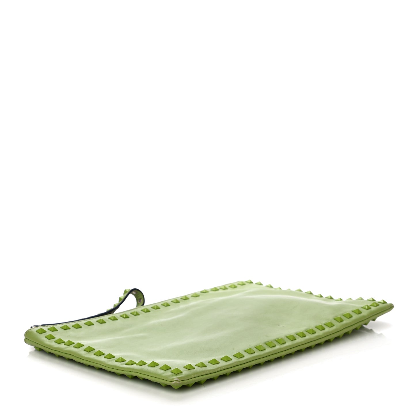 Vitello Large Rockstud Zip Wristlet Pouch Pop Apple