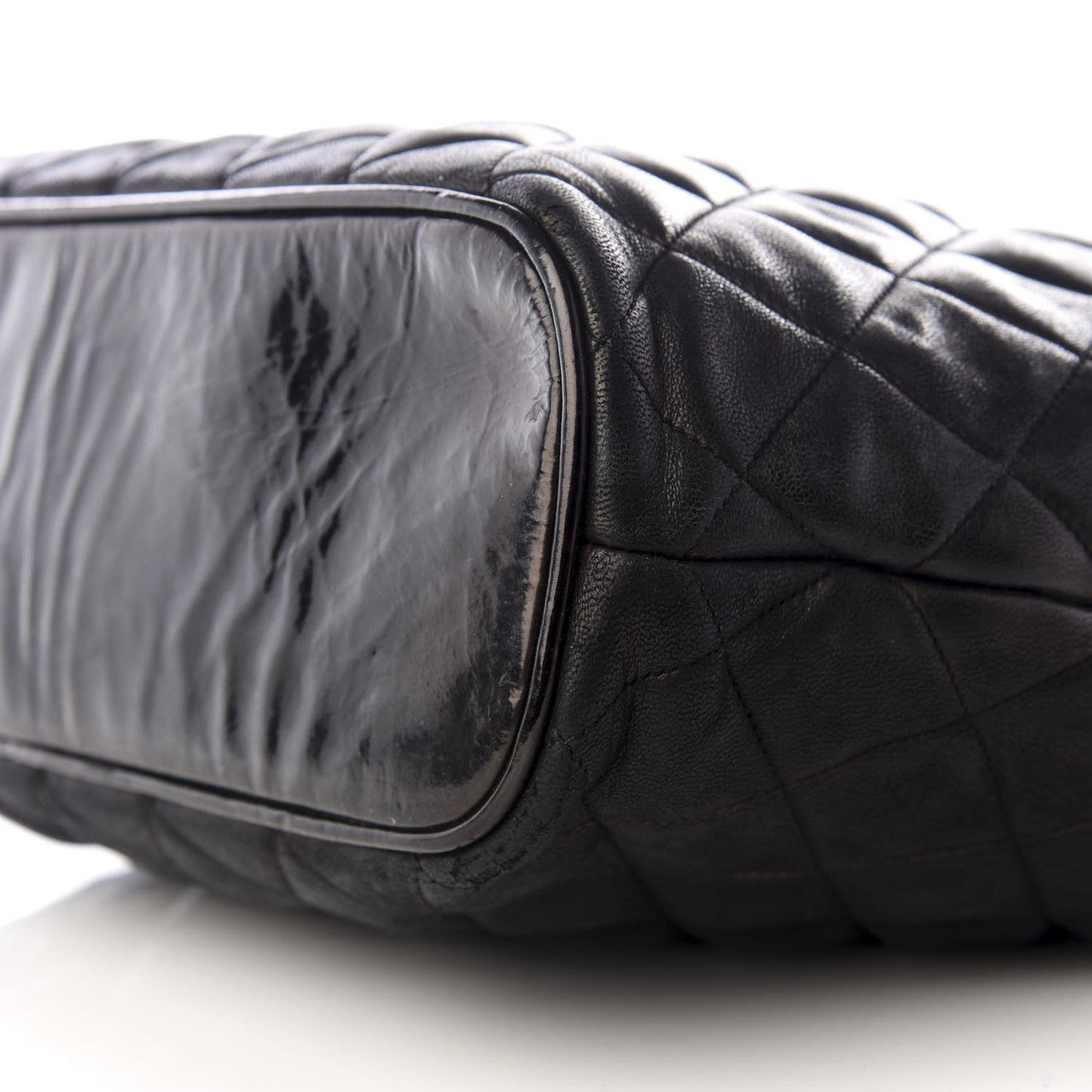 Lambskin Patent Quilted Shoulder Bag Black