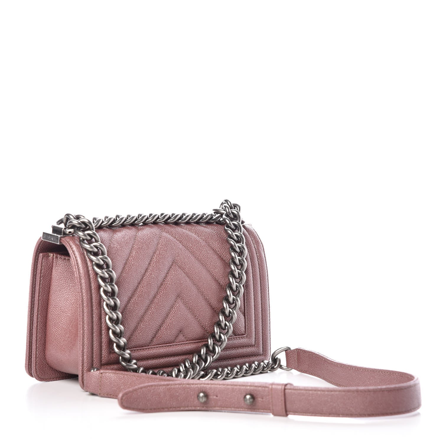 Chanel Metallic Caviar Chevron Quilted Small Boy Flap Dark Pink 3 of 10