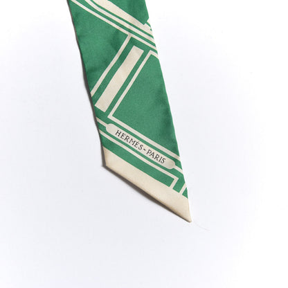 Hermes Silk Les Coupes Tattoo Twilly Emeraude Creme 4 of 4
