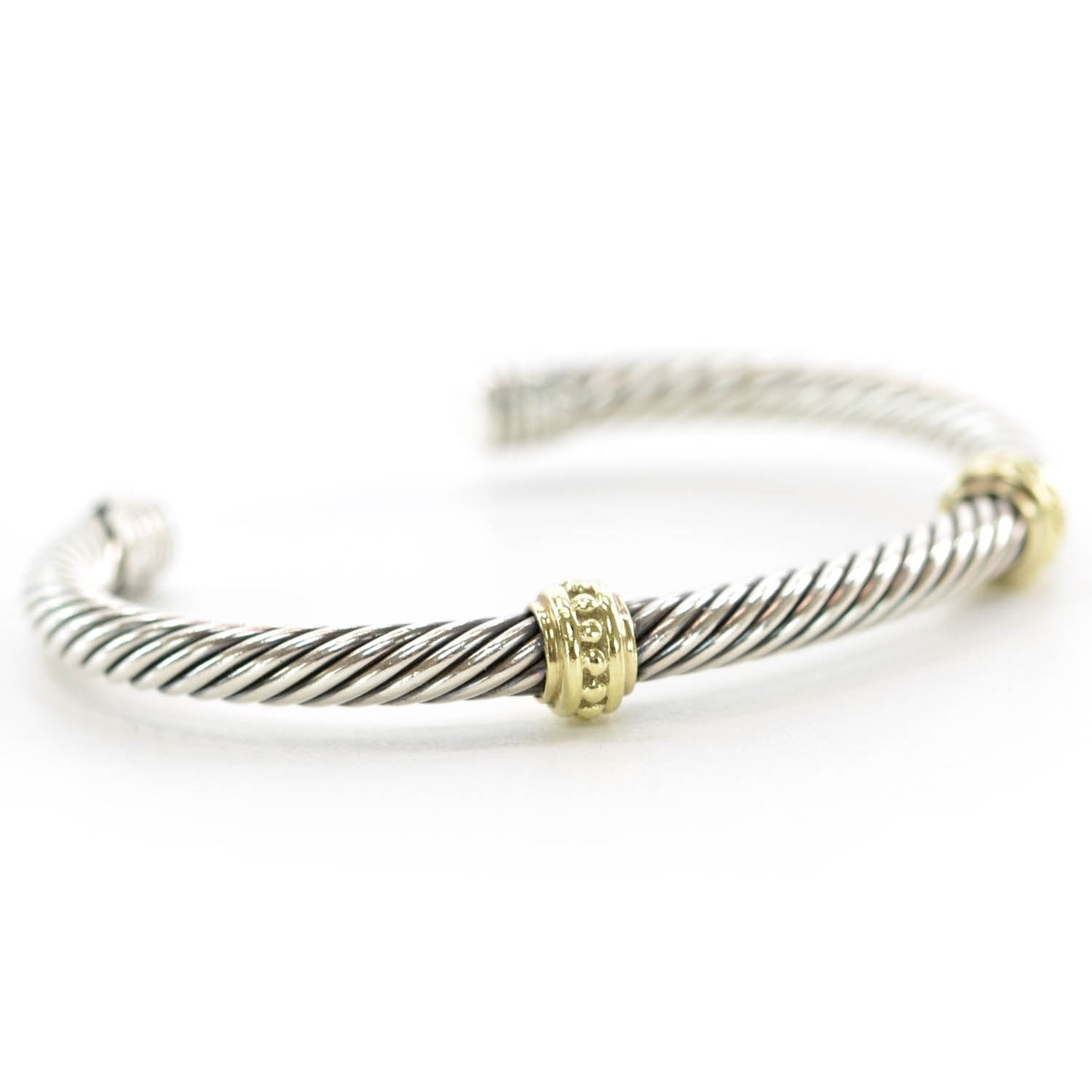 Sterling Silver 14K Yellow Gold 5mm Cable Classics Two Station Bracelet