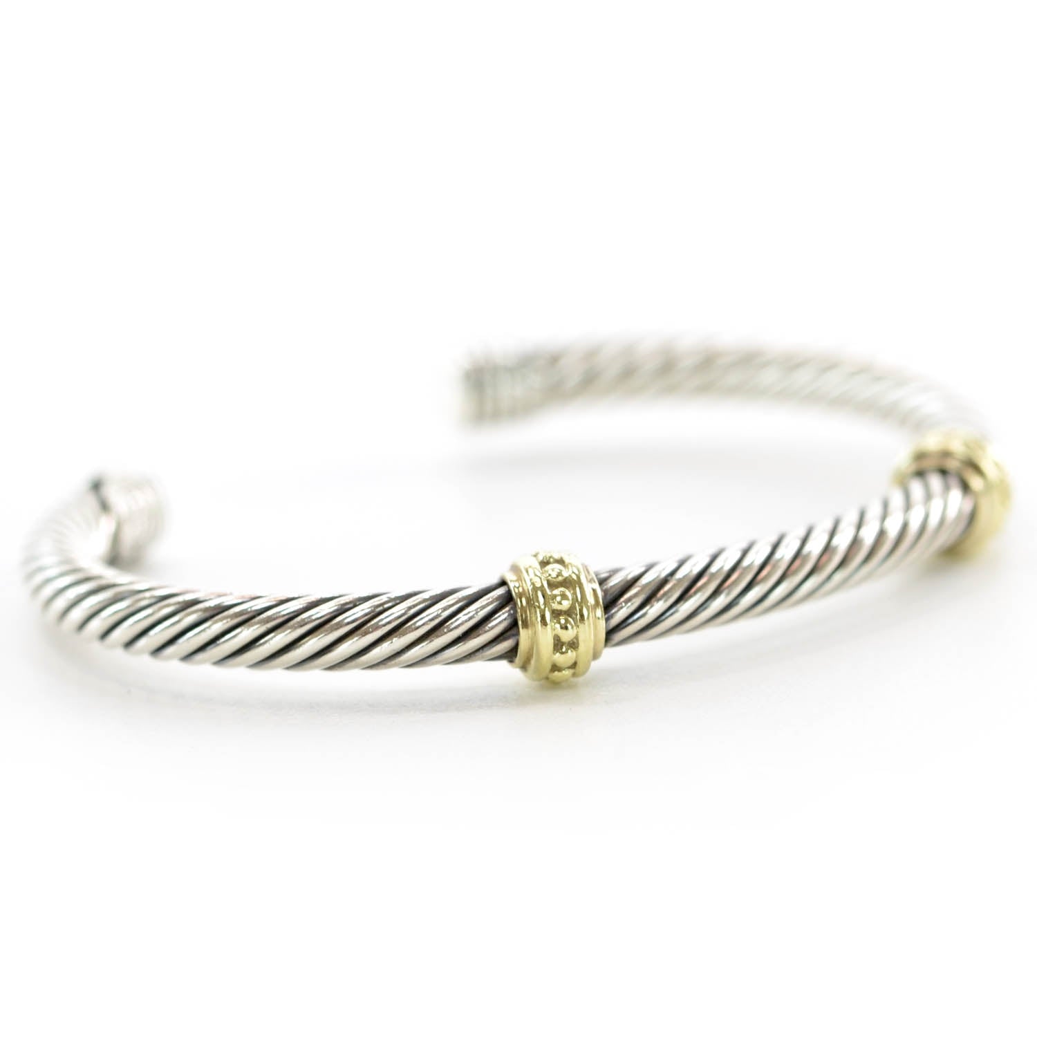 David Yurman Sterling Silver 14K Yellow Gold 5mm Cable Classics Two Station Bracelet 4 of 7