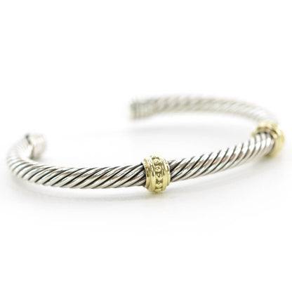 David Yurman Sterling Silver 14K Yellow Gold 5mm Cable Classics Two Station Bracelet 4 of 7