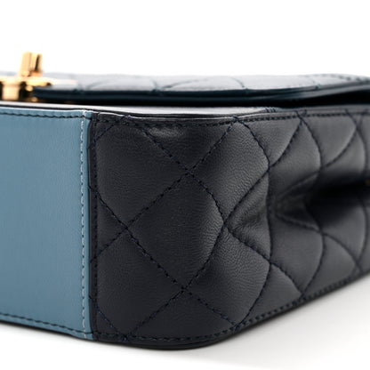 Chanel Lambskin Calfskin Quilted Shoulder Flap Bag Dark Blue Light Blue 10 of 11