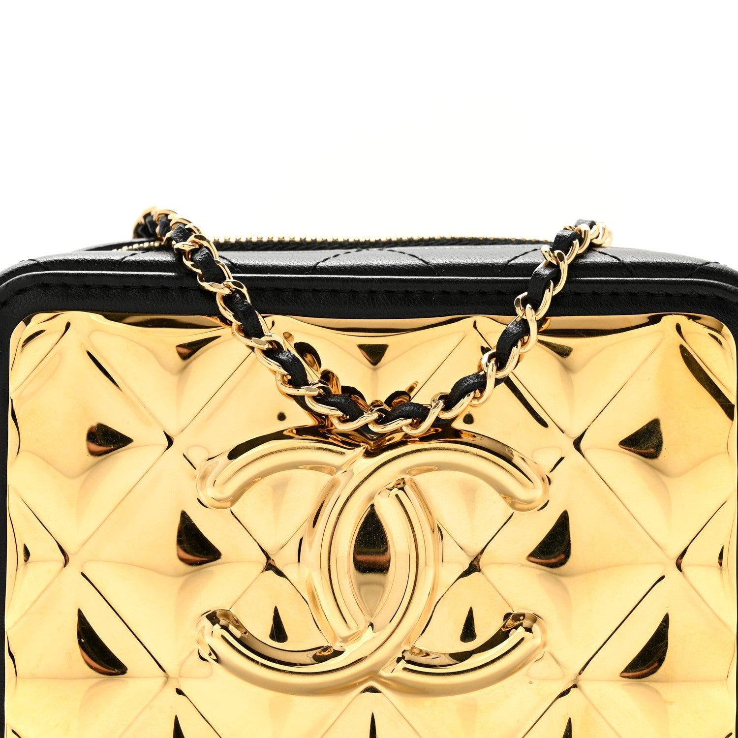 Chanel Lambskin Quilted Golden Plate Clutch With Chain Black 9 of 13