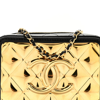 Chanel Lambskin Quilted Golden Plate Clutch With Chain Black 9 of 13