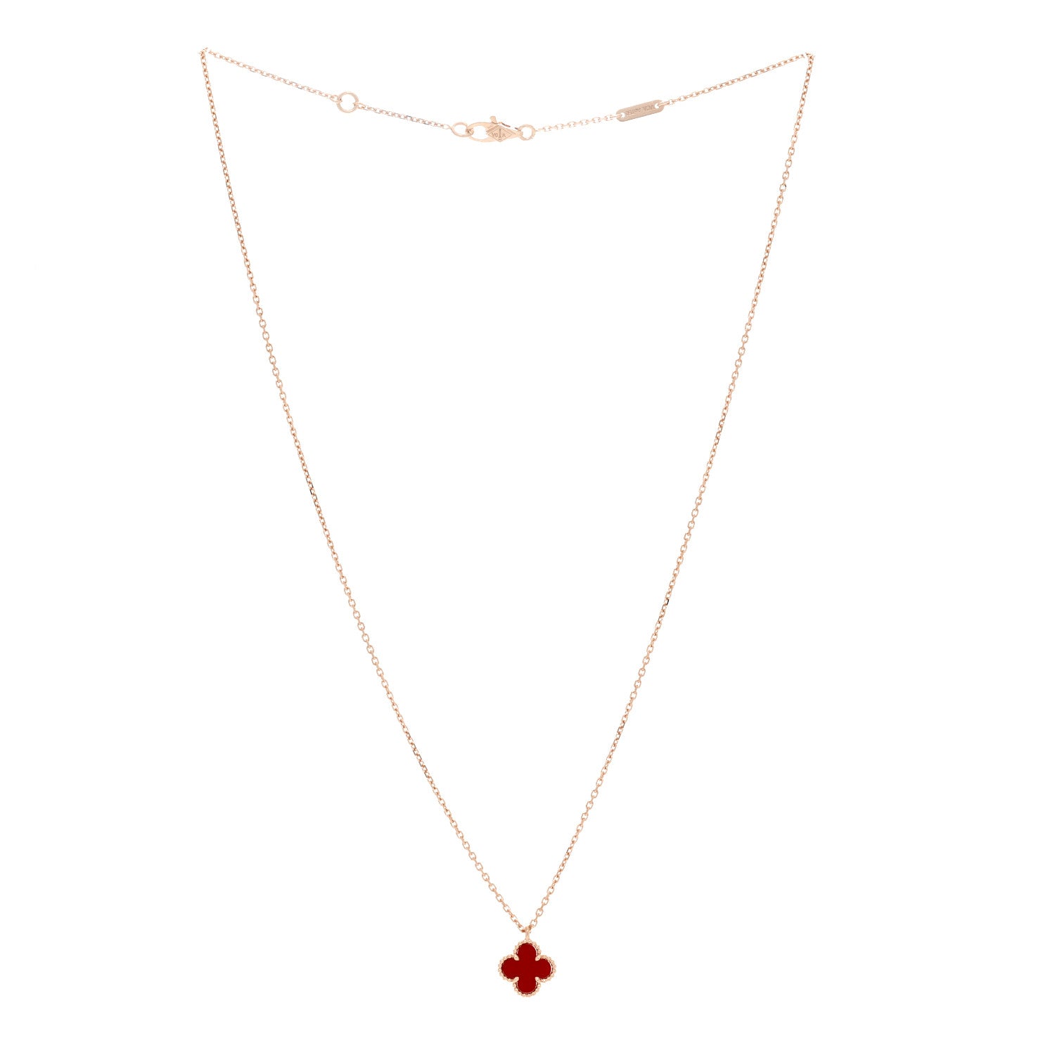 Van Cleef & Arpels 18K Rose Gold Carnelian Sweet Alhambra Pendant Necklace 3 of 6
