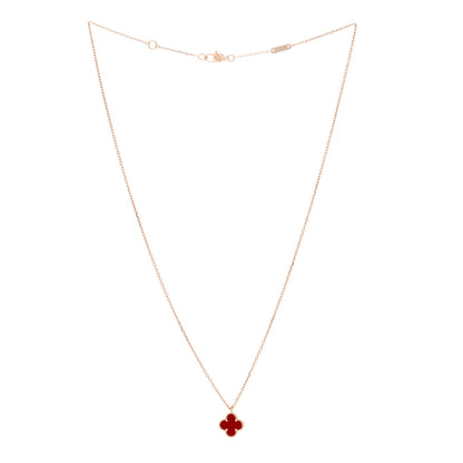 Van Cleef & Arpels 18K Rose Gold Carnelian Sweet Alhambra Pendant Necklace 3 of 6