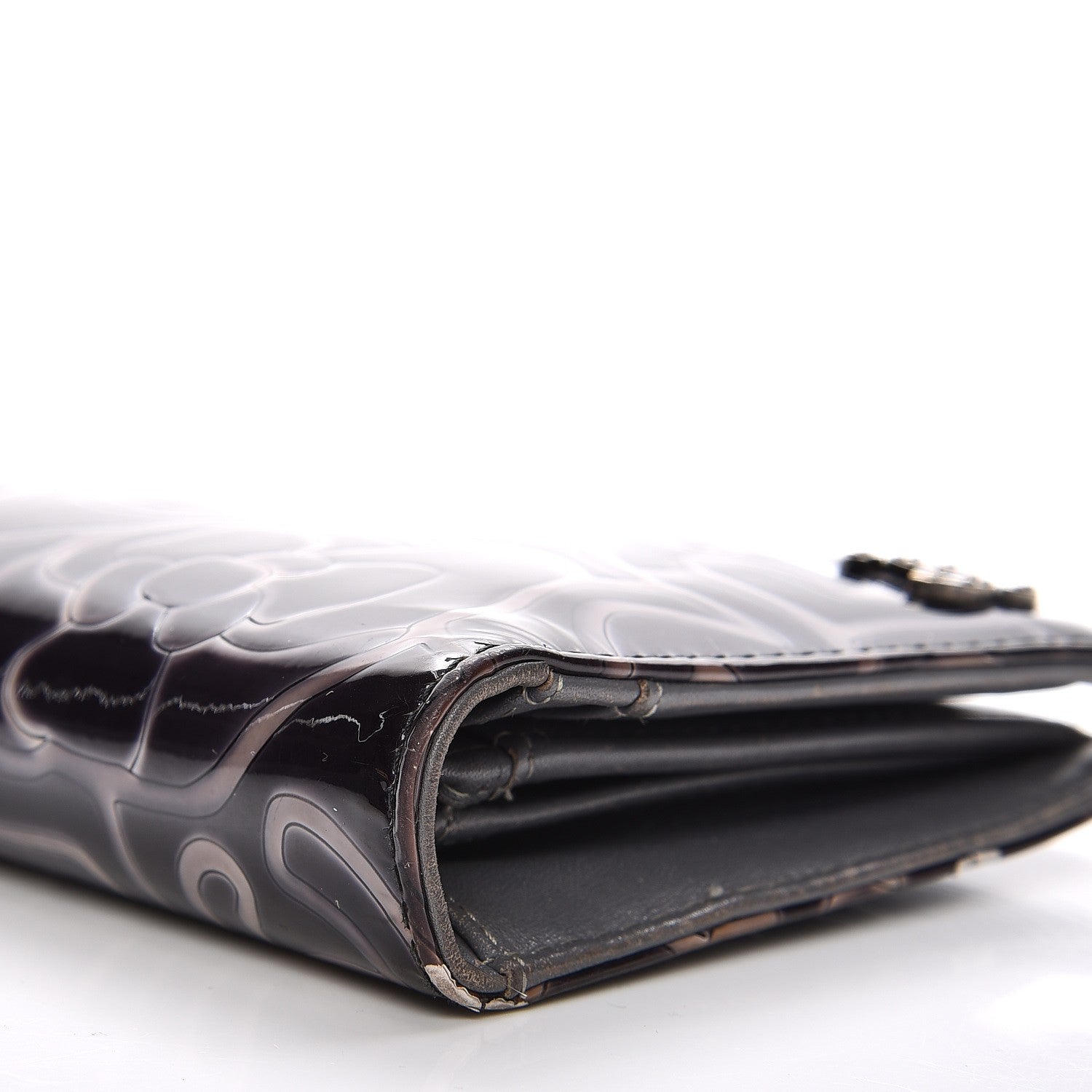 Chanel Patent Camellia Large Yen Wallet Black 9 of 18