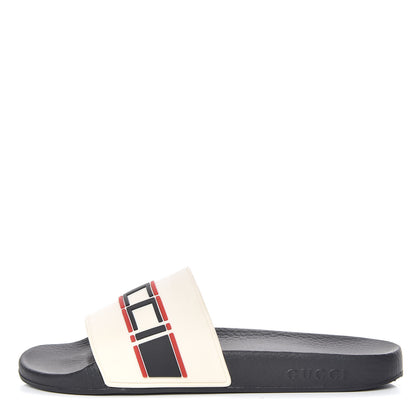 Gucci Rubber Stripe Womens Pool Slide Sandals 41 Ecru Poppy Black 1 of 12