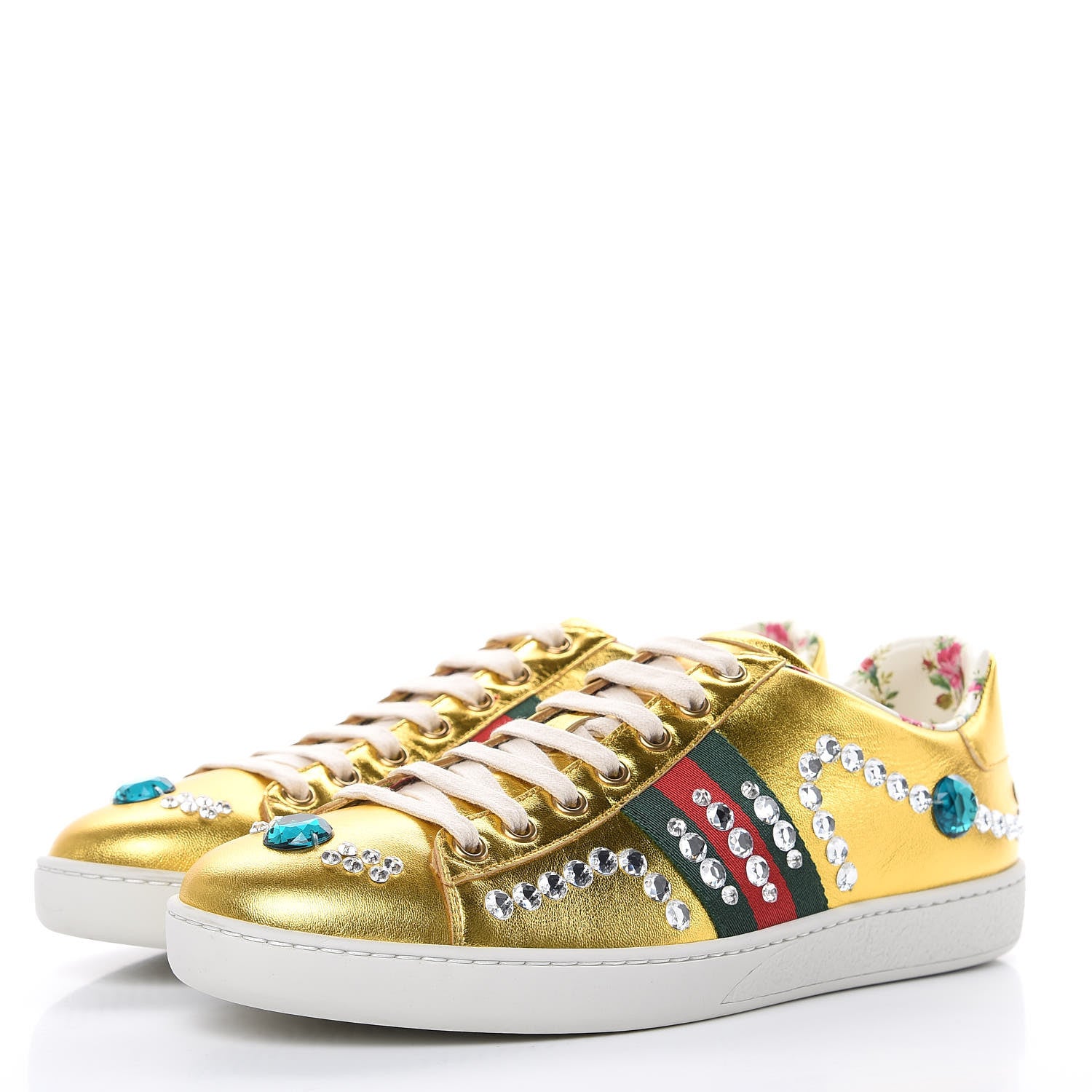 Gucci Metallic Nappa Crystal Web Womens Ace Sneakers 39 Oro Vecchio 3 of 10
