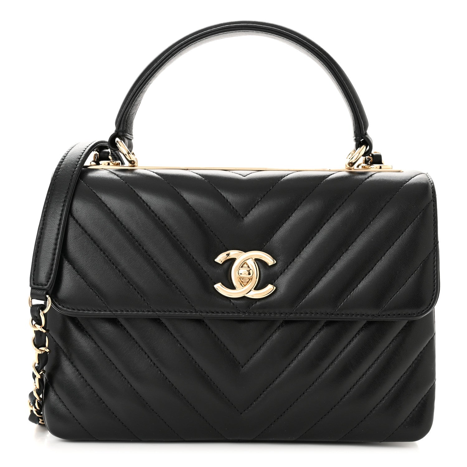 Chanel Lambskin Chevron Quilted Small Trendy CC Dual Handle Flap Bag Black 1 of 11