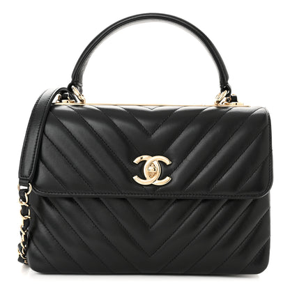 Chanel Lambskin Chevron Quilted Small Trendy CC Dual Handle Flap Bag Black 1 of 11