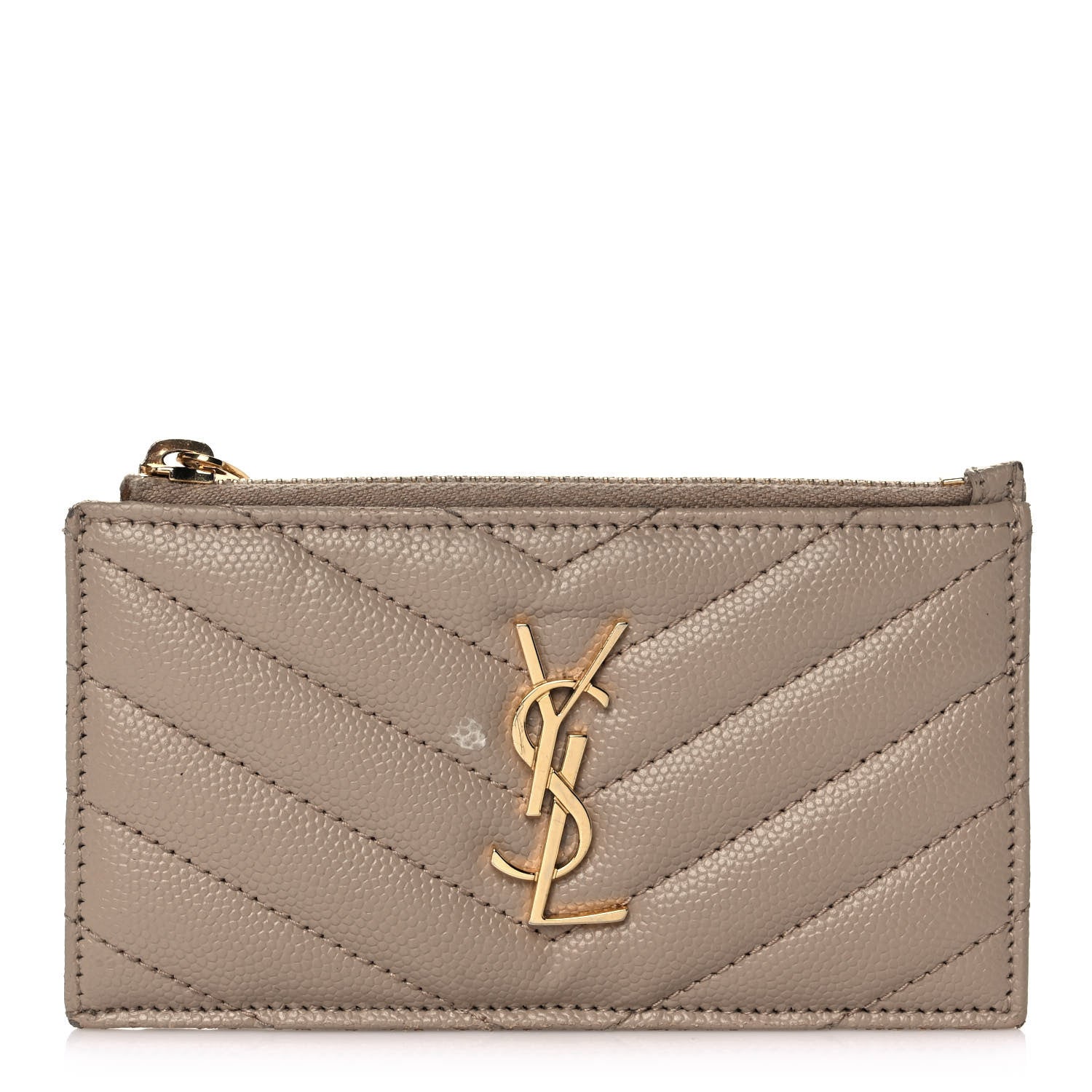 Saint Laurent Monogram Grain de Poudre 5 Fragments Zip Pouch Card Holder Dark Beige 1 of 8