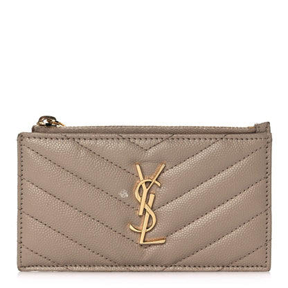 Saint Laurent Monogram Grain de Poudre 5 Fragments Zip Pouch Card Holder Dark Beige 1 of 8