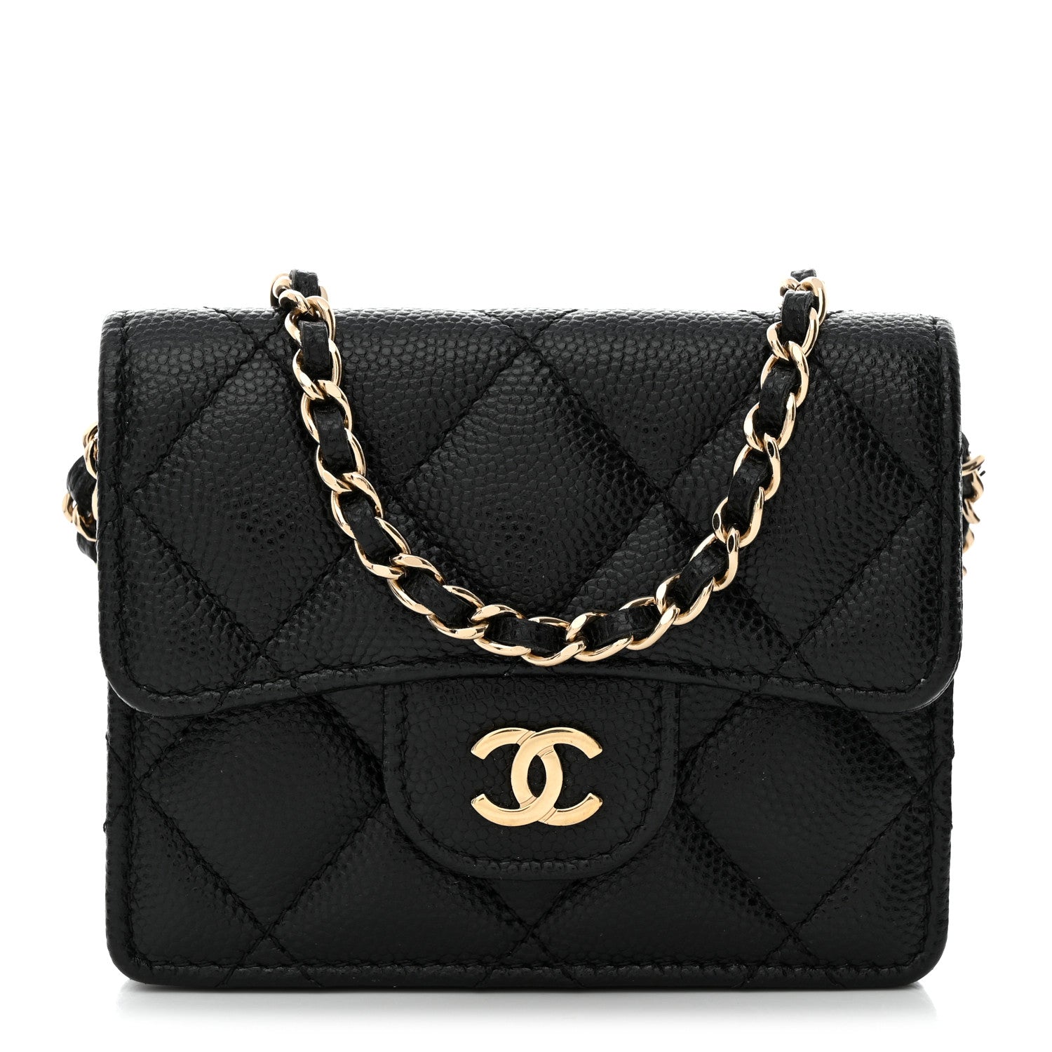Chanel Caviar Quilted Flap Card Holder On Chain Black 1 of 9