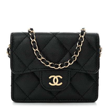 Chanel Caviar Quilted Flap Card Holder On Chain Black 1 of 9