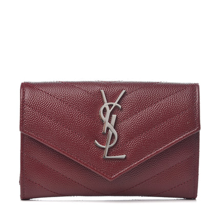 Saint Laurent Grain De Poudre Matelasse Chevron Small Monogram Envelope Wallet Palissandre 1 of 5