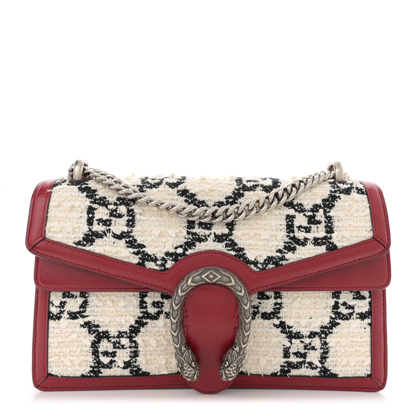 Tweed GG Monogram Small Dionysus Shoulder Bag White Black Romantic Cherry