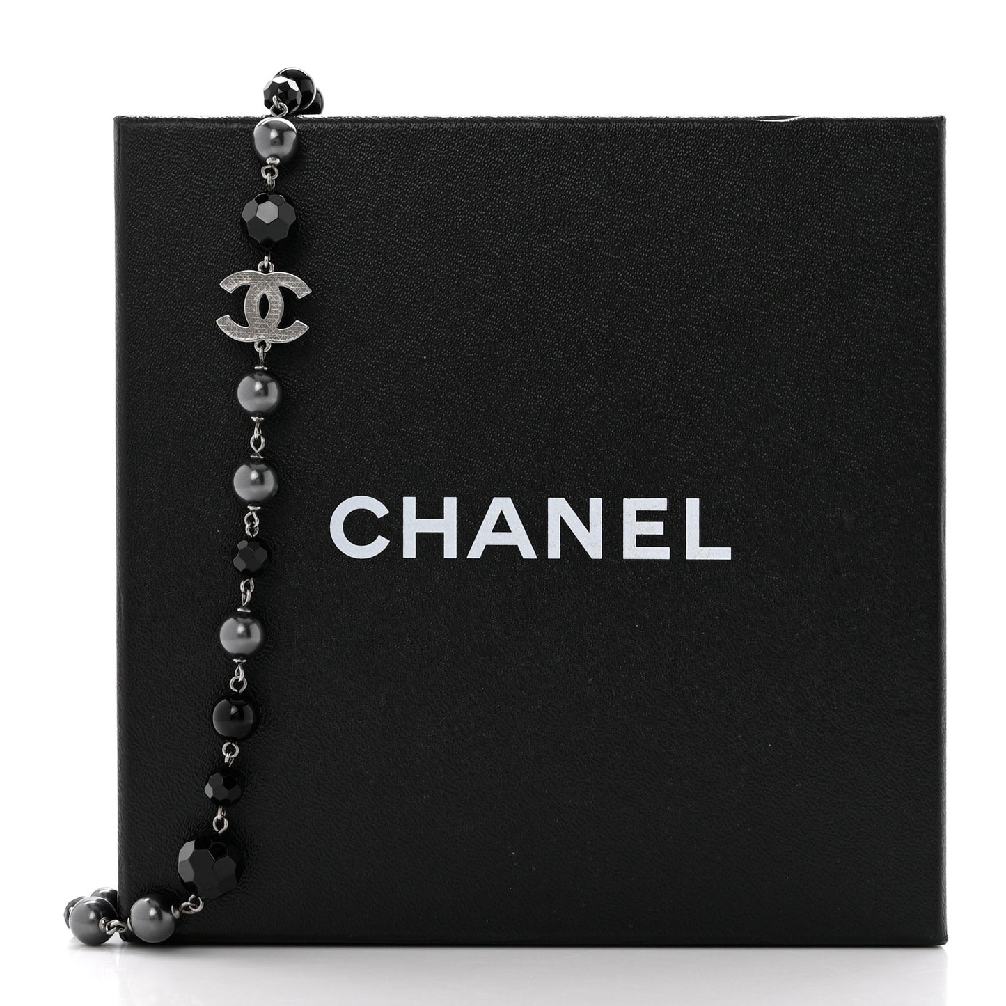 Ruthenium Pearl Beaded CC Long Necklace Black