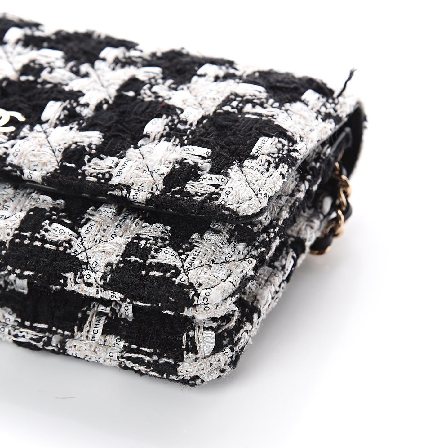 Tweed Quilted Wallet On Chain WOC Black Ecru White