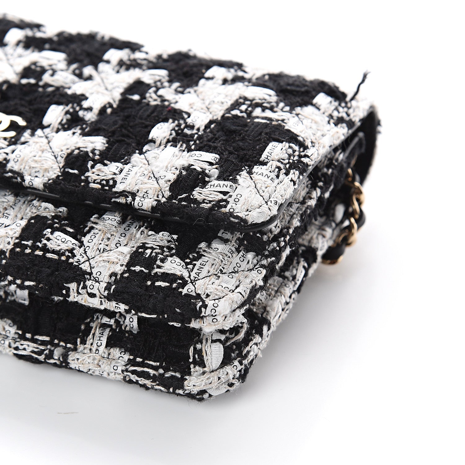Chanel Tweed Quilted Wallet On Chain WOC Black Ecru White 9 of 9