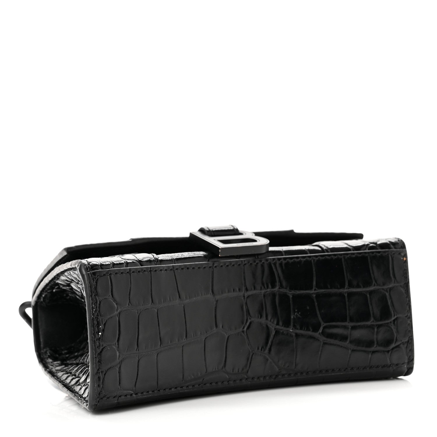 Balenciaga Shiny Calfskin Monochrome Crocodile Embossed Hourglass Top Handle Bag XS Black 4 of 11
