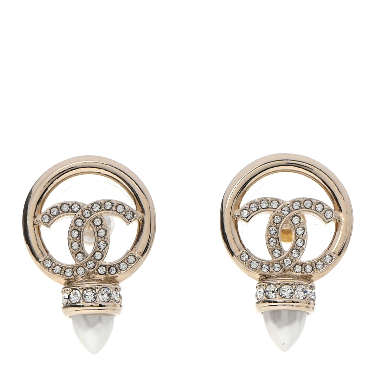 Crystal Pearl CC Round Drop Earrings Gold
