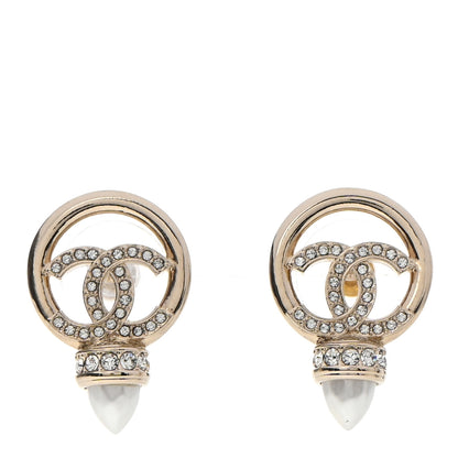 Chanel Crystal Pearl CC Round Drop Earrings Gold 1 of 5
