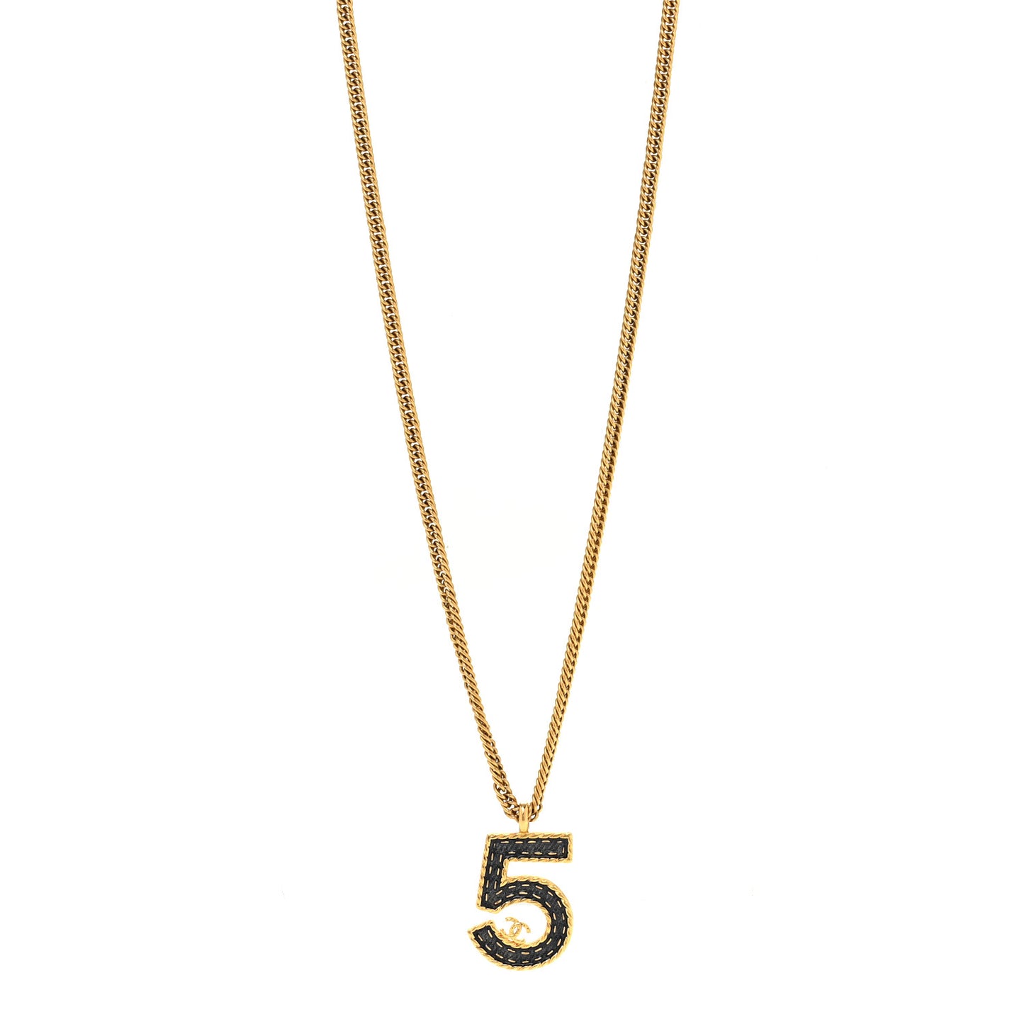 Metal Enamel Denim CC No 5 Necklace Gold Blue
